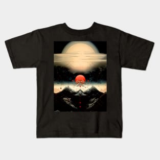 Japanese Geometry 7: Red Moon Landscape on a Dark Background Kids T-Shirt